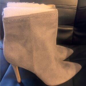 Pointed Toe  Grey Micro Suede Heeled Bootie~ Nieman Marcus